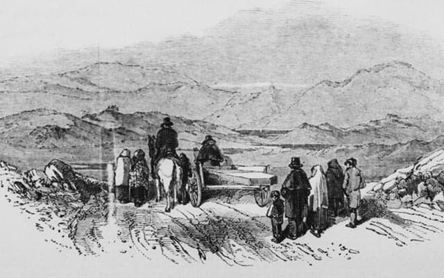 Illustration of people leaving home during the Famine